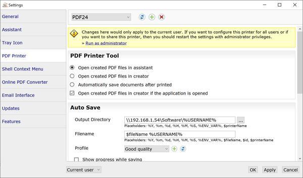 PDF24 Printer Settings