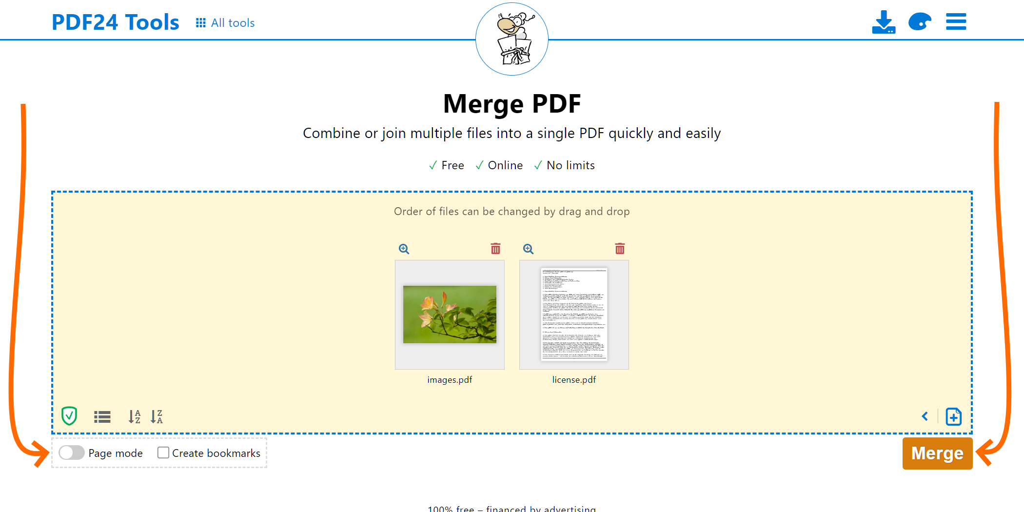 Merge Pdf Combine Pdf 100 Free Pdf24 Tools