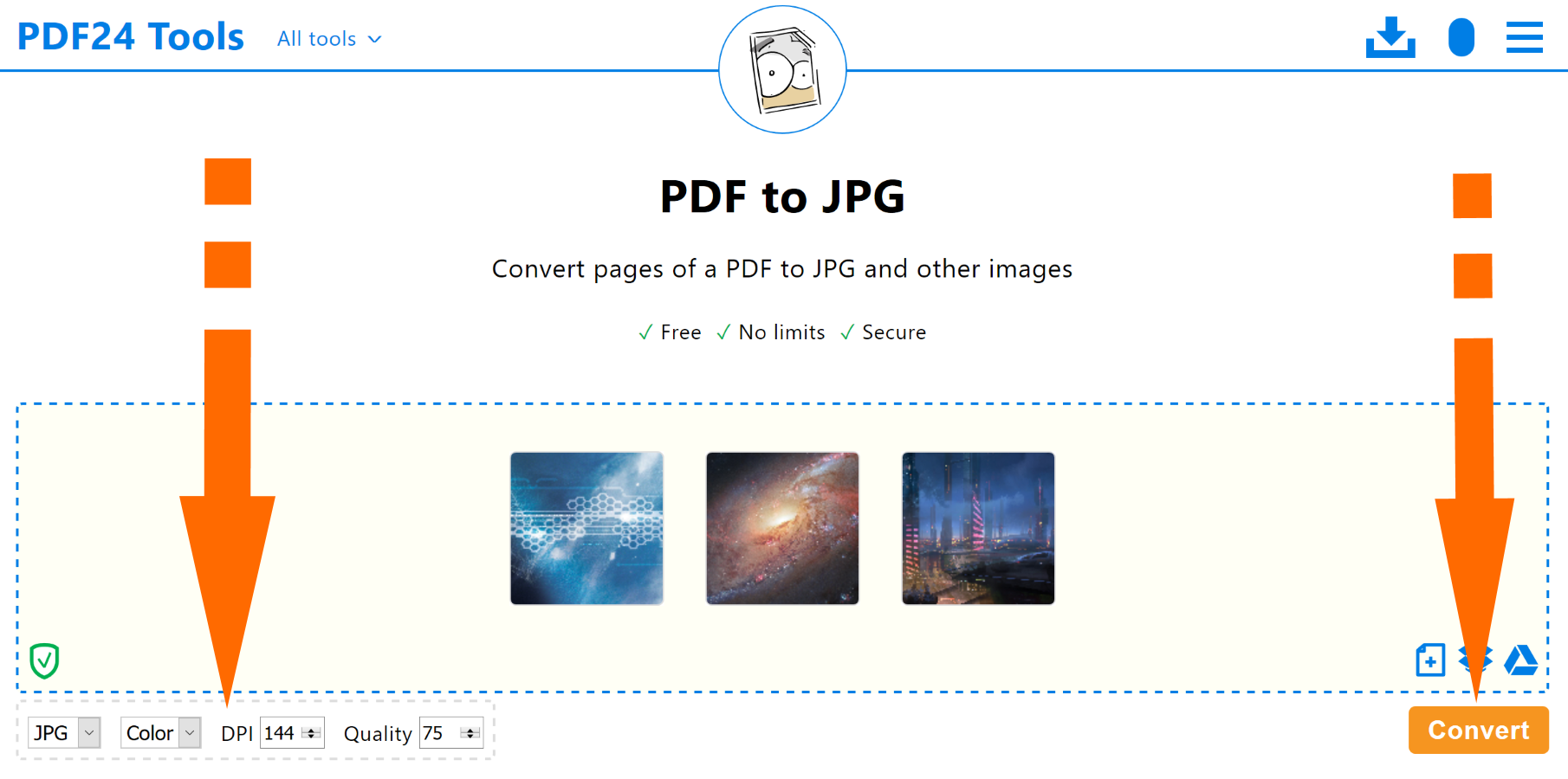 Convert pdf to jpeg